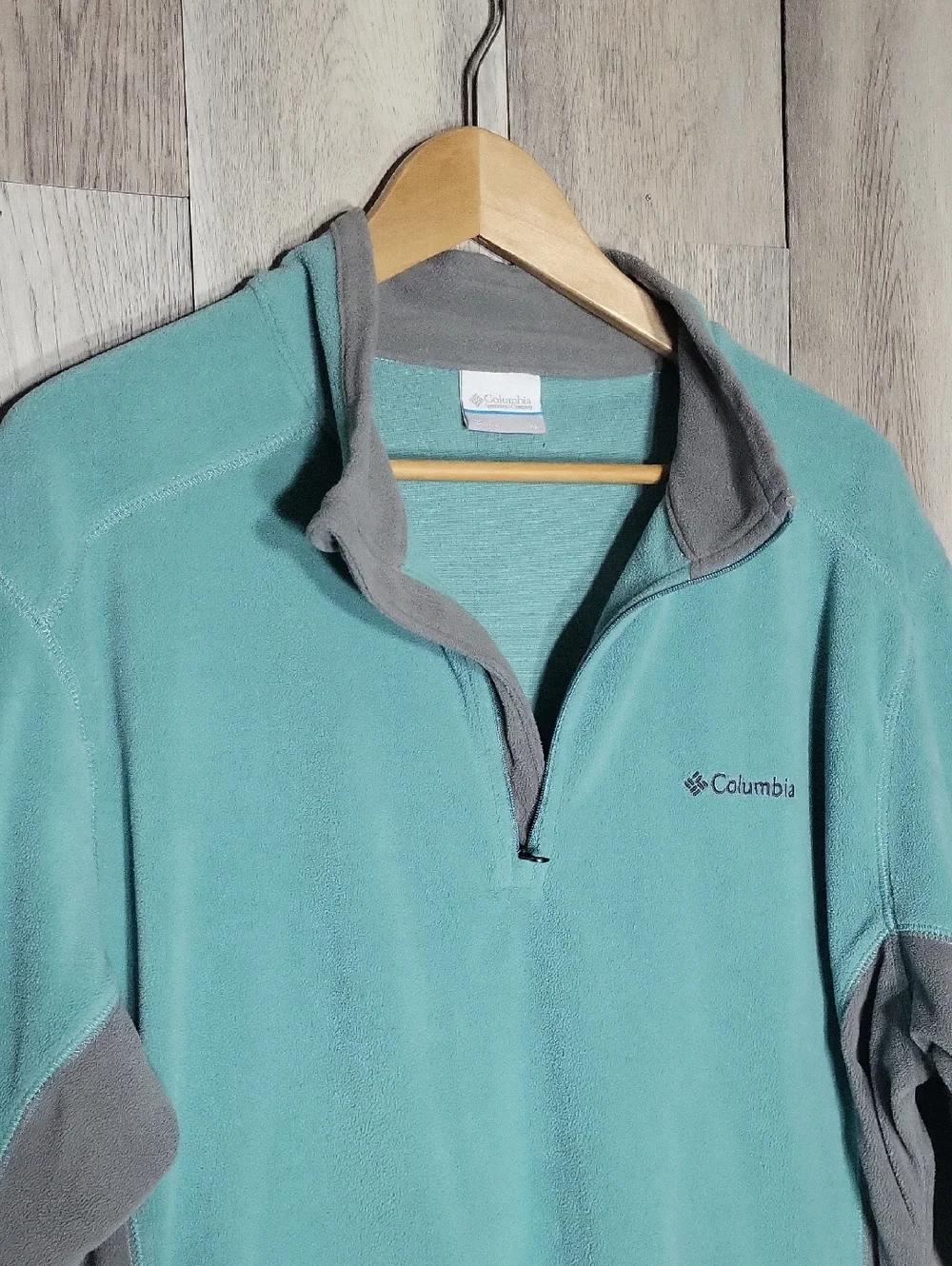Columbia Pine Ridge Quarter‎ Zip Pullover Mens XK Teal Gray Fleece Lightweight